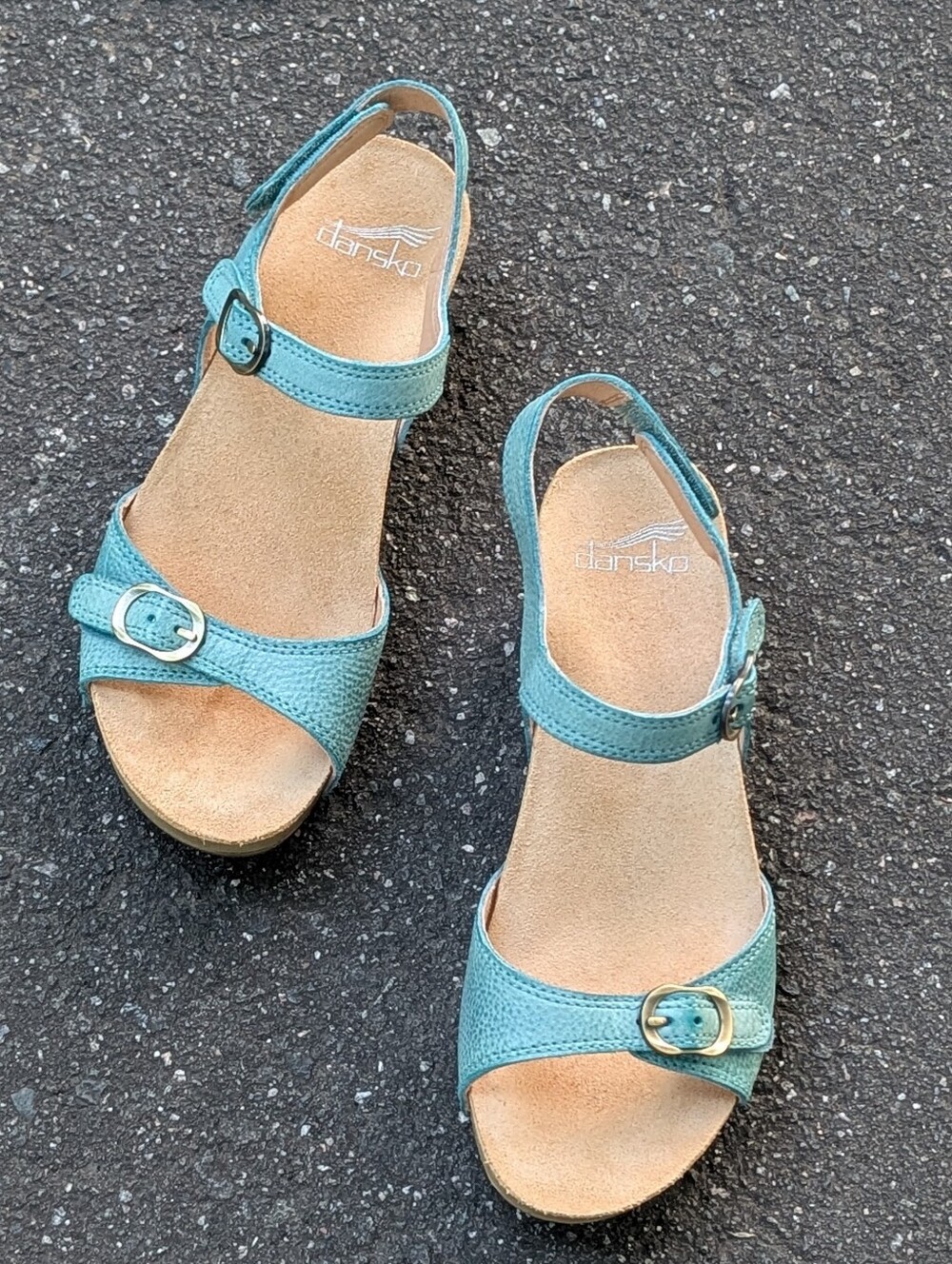 Dansko Teal Leather Open-Toe Slingback Sandals (New)